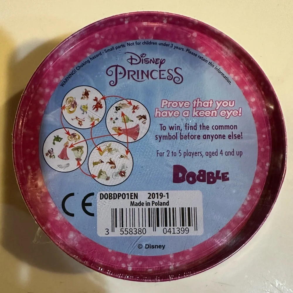 DISNEY PRINCESS DOBBLE SPOT IT ROUND CARD GAME TRAVEL RAPUNZEL SNOW WHITE ARIEL